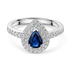 Chisholm Hunter 18ct White Gold 0.75ct Pear Cut Sapphire And 0.21ct Double Halo And Diamond Shoulders Ring -Chisholm Hunter 13 110 01 0233 d1