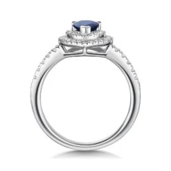 Chisholm Hunter 18ct White Gold 0.75ct Pear Cut Sapphire And 0.21ct Double Halo And Diamond Shoulders Ring -Chisholm Hunter 13 110 01 0233 d2