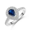 Chisholm Hunter 18ct White Gold 0.75ct Pear Cut Sapphire And 0.21ct Double Halo And Diamond Shoulders Ring