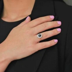 Chisholm Hunter 18ct Yellow Gold Oval Cut Sapphire And Brilliant Cut Diamond 3.05ct Cluster Ring -Chisholm Hunter 13 110 02 0022 lifestyle