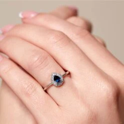 Chisholm Hunter 9ct White Gold 0.40ct Pear Sapphire And 0.38ct Diamond Cluster -Chisholm Hunter 13 110 03 0088 om 1