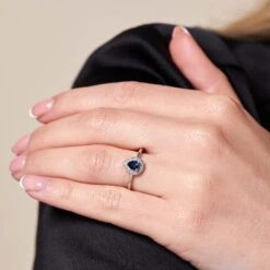 Chisholm Hunter 9ct White Gold 0.40ct Pear Sapphire And 0.38ct Diamond Cluster -Chisholm Hunter 13 110 03 0088 om 2