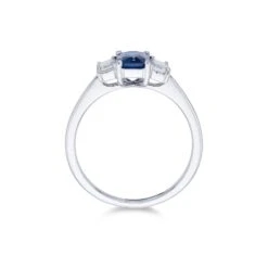Chisholm Hunter 18ct White Gold Emerald Cut 1.12ct Sapphire And 0.43ct Diamond Three Stone Ring -Chisholm Hunter 13 110 05 0055 d 2