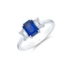 Chisholm Hunter 18ct White Gold Emerald Cut 1.12ct Sapphire And 0.43ct Diamond Three Stone Ring