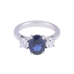 Chisholm Hunter Platinum Oval Cut Sapphire 2.27ct And Round Brilliant 0.76ct 3 Stone