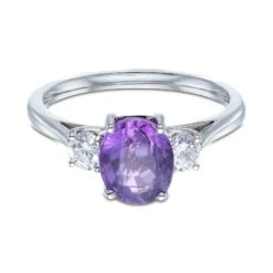 Chisholm Hunter Platinum Oval Cut 1.94ct Purple Sapphire And 0.34ct Diamond Three Stone Ring -Chisholm Hunter 13 110 13 0041 d 1