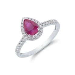 Chisholm Hunter 18ct White Gold Pear Cut Ruby 0.75ct Diamond Halo Ring
