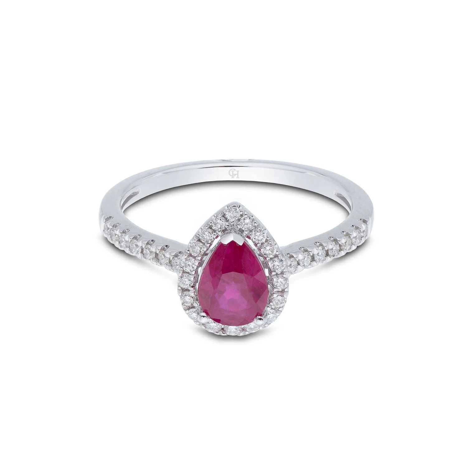 Chisholm Hunter 18ct White Gold Pear Cut Ruby 0.75ct Diamond Halo Ring 5 Chisholm Hunter 18ct White Gold Pear Cut Ruby 0.75ct Diamond Halo Ring - Image 3
