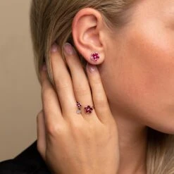 Chisholm Hunter 18ct White Gold 0.90ct Pear Ruby And 0.09ct Brilliant Diamond Flower Ring -Chisholm Hunter 13 111 01 0112 and 16 126 07 0046 d