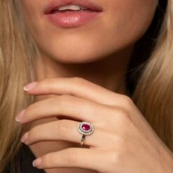 Chisholm Hunter 18ct White Gold 0.75ct Oval Cut Ruby And 0.32ct Halo Diamond Ring -Chisholm Hunter 13 111 01 0117 c 1