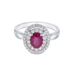 Chisholm Hunter 18ct White Gold 0.75ct Oval Cut Ruby And 0.32ct Halo Diamond Ring -Chisholm Hunter 13 111 01 0117 d1