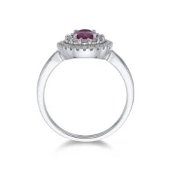 Chisholm Hunter 18ct White Gold 0.75ct Oval Cut Ruby And 0.32ct Halo Diamond Ring -Chisholm Hunter 13 111 01 0117 d2