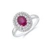 Chisholm Hunter 18ct White Gold 0.75ct Oval Cut Ruby And 0.32ct Halo Diamond Ring