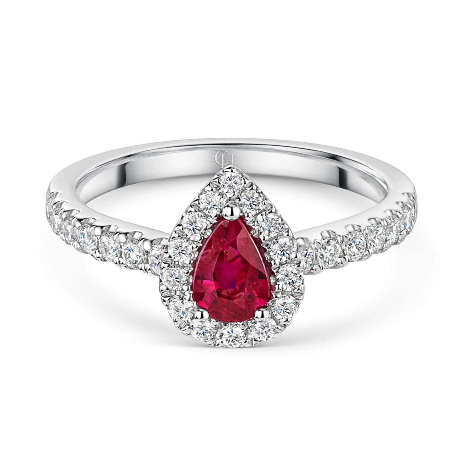 Chisholm Hunter 18ct White Gold Pear Cut 0.38ct Ruby And 0.37ct Diamond Halo Ring 5 Chisholm Hunter 18ct White Gold Pear Cut 0.38ct Ruby And 0.37ct Diamond Halo Ring - Image 3
