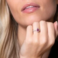Chisholm Hunter 18ct White Gold Pear Cut 0.38ct Ruby And 0.37ct Diamond Halo Ring 13 Chisholm Hunter 18ct White Gold Pear Cut 0.38ct Ruby And 0.37ct Diamond Halo Ring -Chisholm Hunter 13 111 01 0125 ls 2