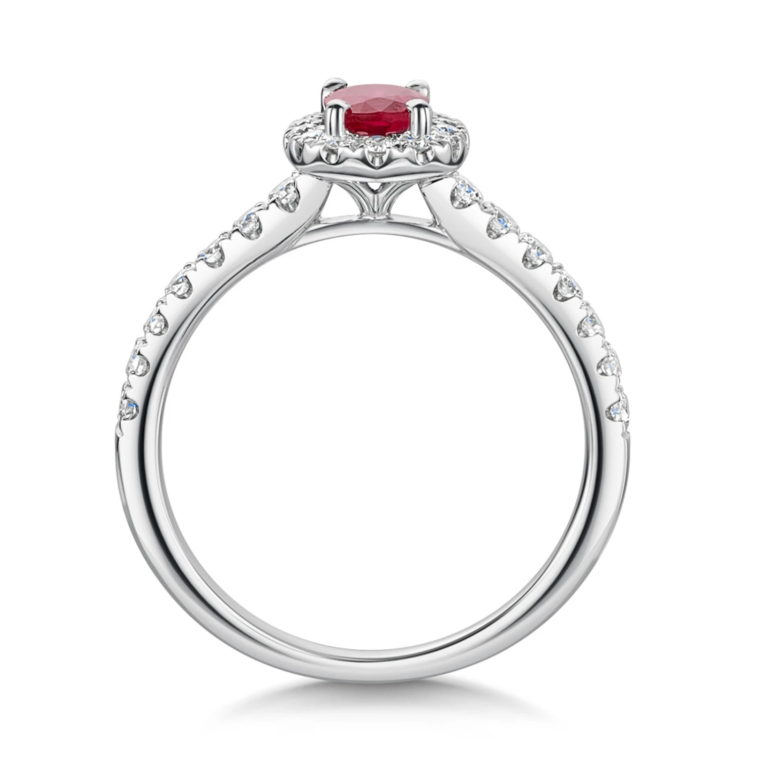 Chisholm Hunter 18ct White Gold Oval Cut 0.34ct Ruby And 0.49ct Diamond Halo Ring 6 Chisholm Hunter 18ct White Gold Oval Cut 0.34ct Ruby And 0.49ct Diamond Halo Ring - Image 4