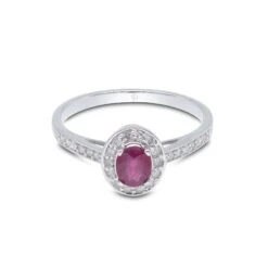 Chisholm Hunter 9ct White Gold Oval Cut Ruby 0.13ct Diamond Halo Ring -Chisholm Hunter 13 111 03 0042b
