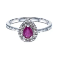 Chisholm Hunter 9ct White Gold 0.40ct Pear Ruby And 0.38ct Diamond Cluster Ring -Chisholm Hunter 13 111 03 0045 d 1