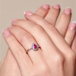 Chisholm Hunter 9ct White Gold 0.40ct Pear Ruby And 0.38ct Diamond Cluster Ring -Chisholm Hunter 13 111 03 0045 om 1