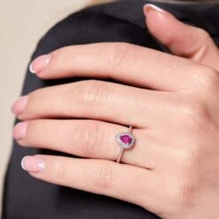 Chisholm Hunter 9ct White Gold 0.40ct Pear Ruby And 0.38ct Diamond Cluster Ring -Chisholm Hunter 13 111 03 0045 om 2