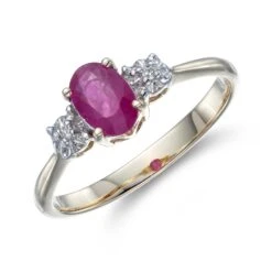 Chisholm Hunter 9ct Yellow Gold 0.50ct Oval Ruby And 0.55ct Diamond Three Stone Ring