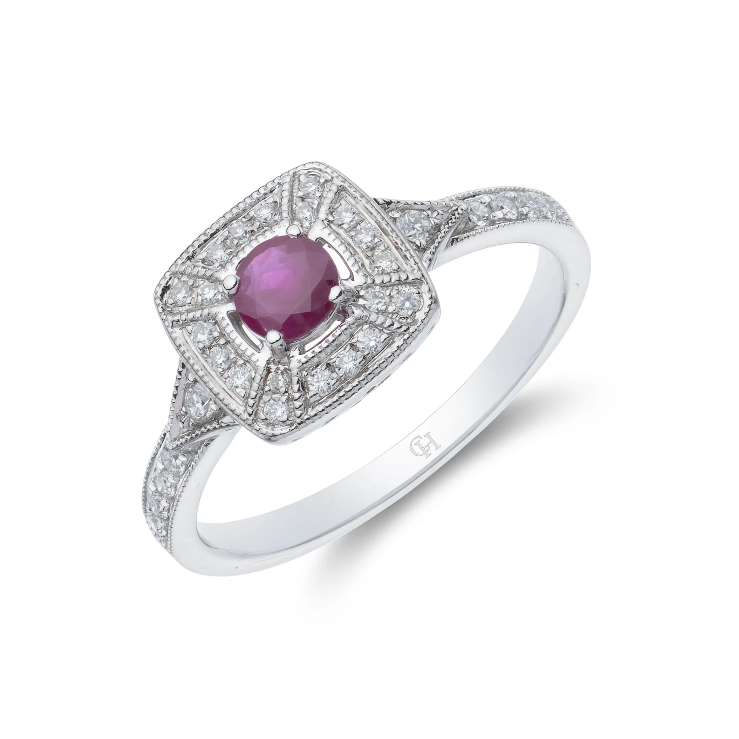 Chisholm Hunter 18ct White Gold 0.25ct Ruby Halo Ring 3 Chisholm Hunter 18ct White Gold 0.25ct Ruby Halo Ring
