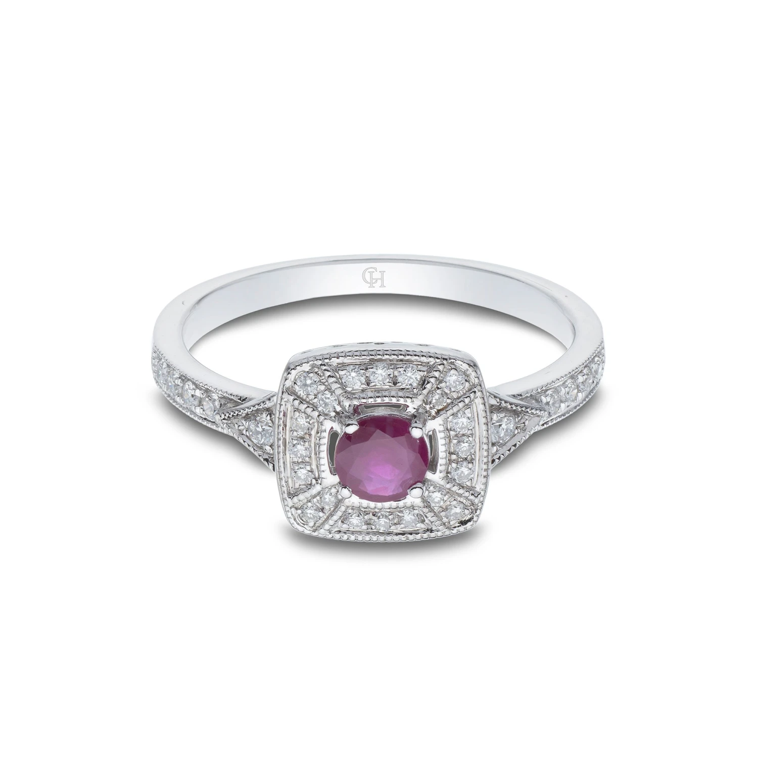Chisholm Hunter 18ct White Gold 0.25ct Ruby Halo Ring 5 Chisholm Hunter 18ct White Gold 0.25ct Ruby Halo Ring - Image 3