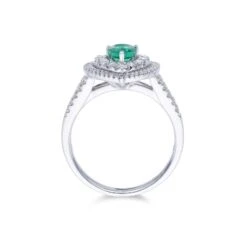 Chisholm Hunter 18ct White Gold Pear Cut 0.75ct Emerald & Diamond Halo Ring -Chisholm Hunter 13 112 01 0065c