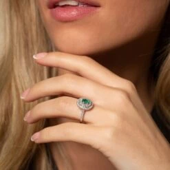 Chisholm Hunter 18ct White Gold 0.50ct Oval Cut Emerald And 0.47ct Halo Diamond Ring -Chisholm Hunter 13 112 01 0066 b