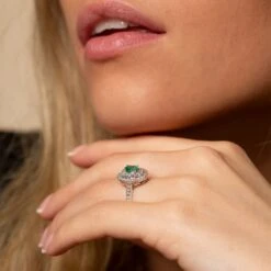 Chisholm Hunter 18ct White Gold 0.50ct Oval Cut Emerald And 0.47ct Halo Diamond Ring -Chisholm Hunter 13 112 01 0066 c