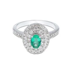Chisholm Hunter 18ct White Gold 0.50ct Oval Cut Emerald And 0.47ct Halo Diamond Ring -Chisholm Hunter 13 112 01 0066 d1