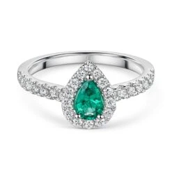 Chisholm Hunter 18ct White Gold 0.40ct Diamond And 0.38ct Emerald Pear Halo Solitaire -Chisholm Hunter 13 112 01 0068 d1
