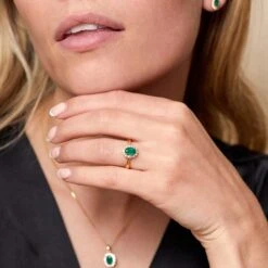 Chisholm Hunter 18ct Yellow Gold Round Brilliant Cut 0.22ct Diamond And 0.68ct Emerald Ring -Chisholm Hunter 13 112 02 0039 om 1