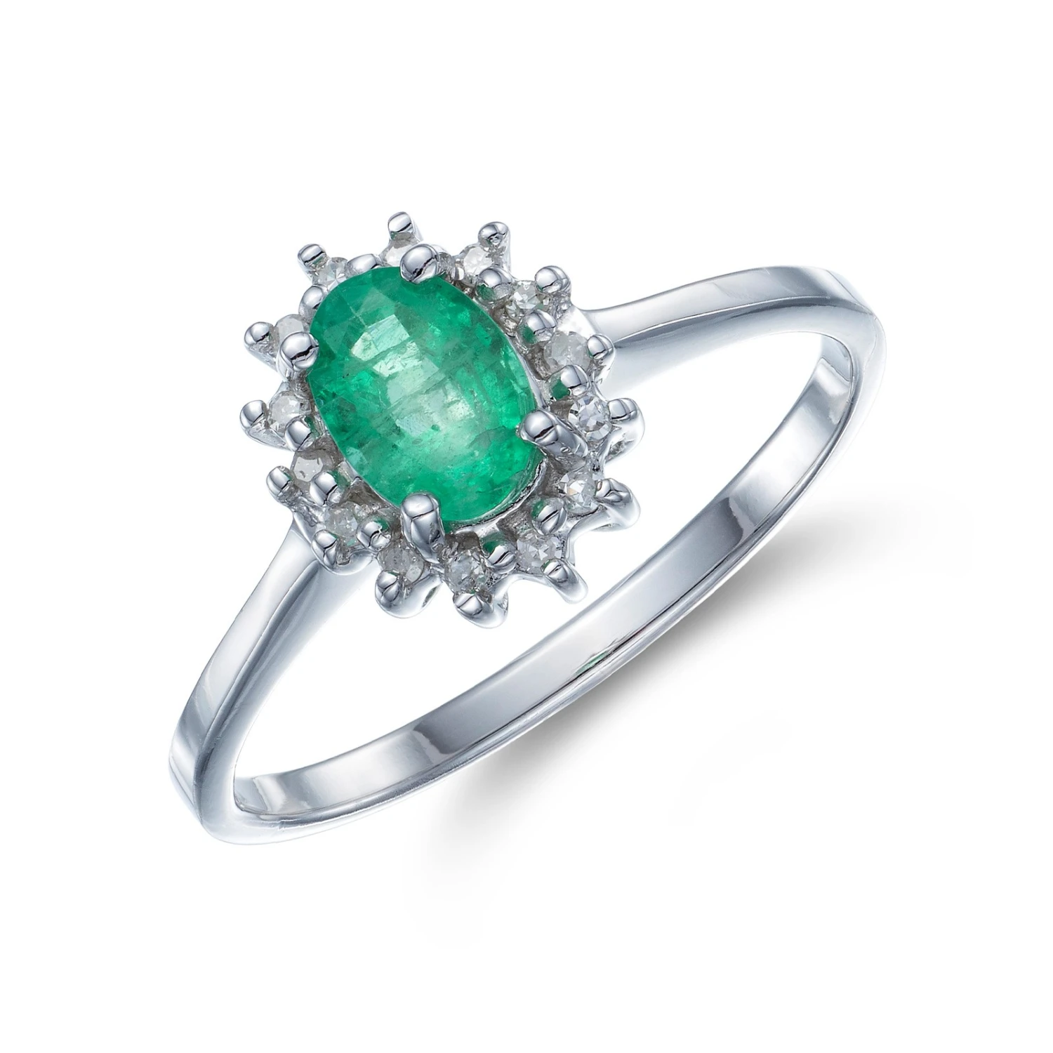 Chisholm Hunter 9ct White Gold 0.50ct Oval Emerald And 0.55ct Diamond Cluster Ring 3 Chisholm Hunter 9ct White Gold 0.50ct Oval Emerald And 0.55ct Diamond Cluster Ring