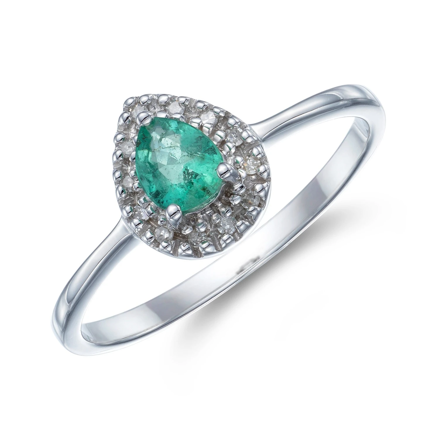 Chisholm Hunter 9ct White Gold 0.40ct Pear Emerald And 0.38ct Diamond Cluster 3 Chisholm Hunter 9ct White Gold 0.40ct Pear Emerald And 0.38ct Diamond Cluster