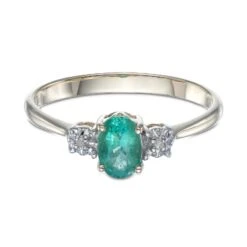 Chisholm Hunter 9ct Yellow Gold 0.50ct Oval Cut Emerald And 0.55ct Diamond Three Stone Ring -Chisholm Hunter 13 112 08 0003 d 1