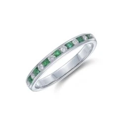 Chisholm Hunter 9ct White Gold 0.14ct Diamond And 0.14ct Emerald Ring