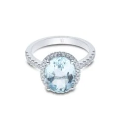 Chisholm Hunter 18ct White Gold Oval Cut Aquamarine 3.85ct Diamond Halo Ring -Chisholm Hunter 13 113 01 0033 c