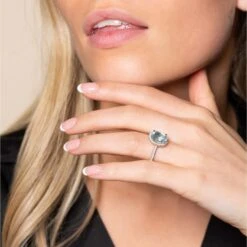 Chisholm Hunter 18ct White Gold Oval Cut Aquamarine 3.85ct Diamond Halo Ring -Chisholm Hunter 13 113 01 0033 ls 1