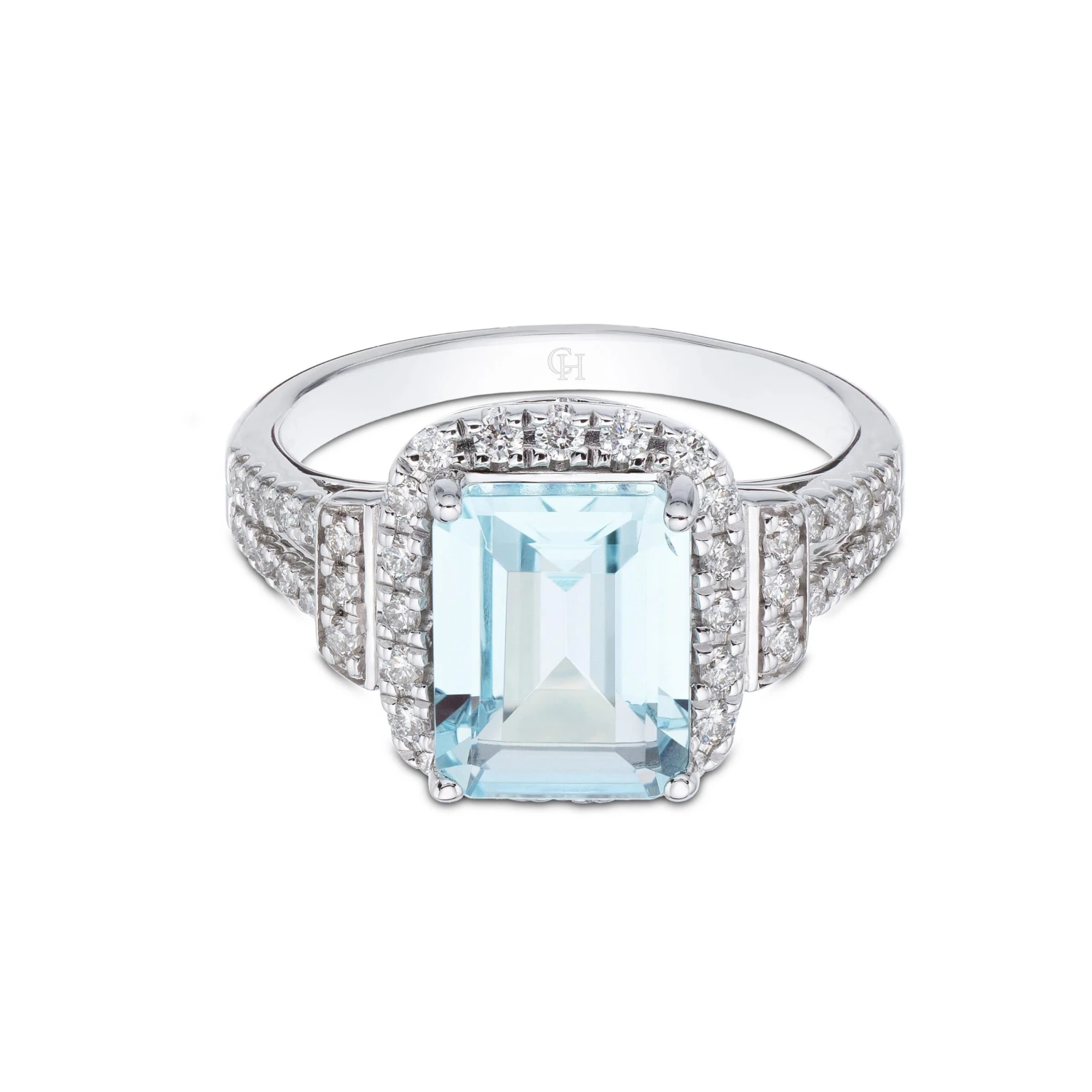 Chisholm Hunter 18ct White Gold Brilliant Cut Diamond And Baguette Cut Aquamarine 0.34ct And 2.50ct Cluster Ring 5 Chisholm Hunter 18ct White Gold Brilliant Cut Diamond And Baguette Cut Aquamarine 0.34ct And 2.50ct Cluster Ring - Image 3
