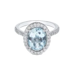 Chisholm Hunter Platinum Oval Cut 3.21ct Aquamarine And 0.52ct Diamond Halo Ring -Chisholm Hunter 13 113 13 0014 d 1 1