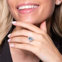 Chisholm Hunter Platinum Oval Cut 3.21ct Aquamarine And 0.52ct Diamond Halo Ring -Chisholm Hunter 13 113 13 0014 ls 1 1
