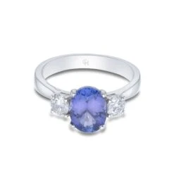 Chisholm Hunter 18ct White Gold Oval Cut Tanzanite And Brilliant Cut Diamond 3.12ct Three Stone Ring -Chisholm Hunter 13 114 05 0017b