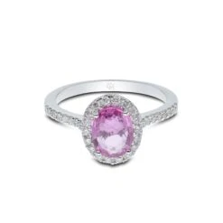 Chisholm Hunter 18ct White Gold Oval Cut Pink Sapphire 2.17ct Diamond Halo Ring -Chisholm Hunter 13 116 01 0028 flat