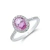 Chisholm Hunter 18ct White Gold Oval Cut Pink Sapphire 2.17ct Diamond Halo Ring