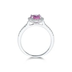 Chisholm Hunter 18ct White Gold Oval Cut Pink Sapphire 2.17ct Diamond Halo Ring -Chisholm Hunter 13 116 01 0028 upright