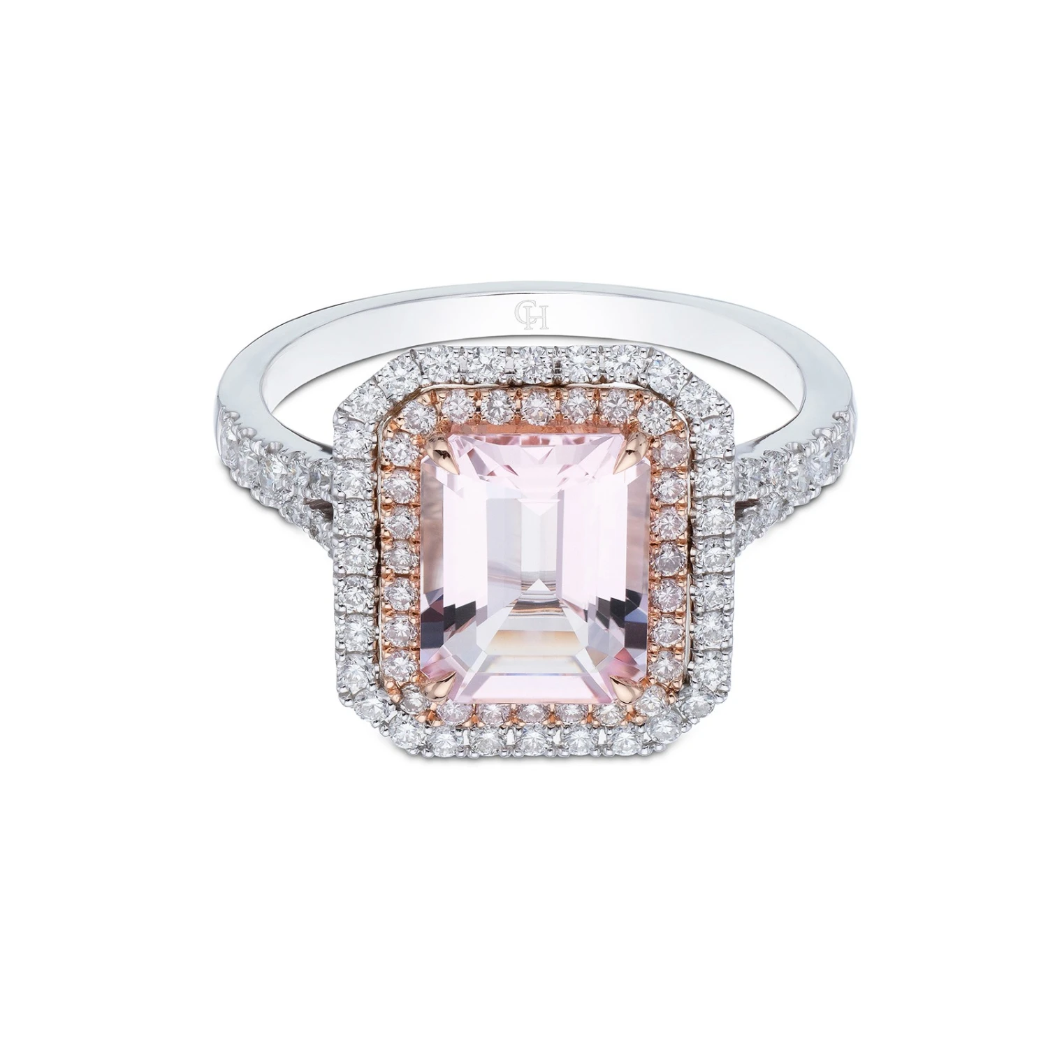 Chisholm Hunter 18ct White Gold Cushion Cut 2.36ct Morganite And 0.48ct Diamond Cluster Ring 5 Chisholm Hunter 18ct White Gold Cushion Cut 2.36ct Morganite And 0.48ct Diamond Cluster Ring - Image 3