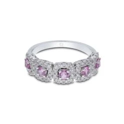 Chisholm Hunter 9ct White Gold Brilliant Cut Pink Sapphire 0.75ct Diamond Halo Fancy Band 12 Chisholm Hunter 9ct White Gold Brilliant Cut Pink Sapphire 0.75ct Diamond Halo Fancy Band -Chisholm Hunter 13 116 03 0004b
