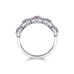 Chisholm Hunter 9ct White Gold Brilliant Cut Pink Sapphire 0.75ct Diamond Halo Fancy Band 13 Chisholm Hunter 9ct White Gold Brilliant Cut Pink Sapphire 0.75ct Diamond Halo Fancy Band -Chisholm Hunter 13 116 03 0004c