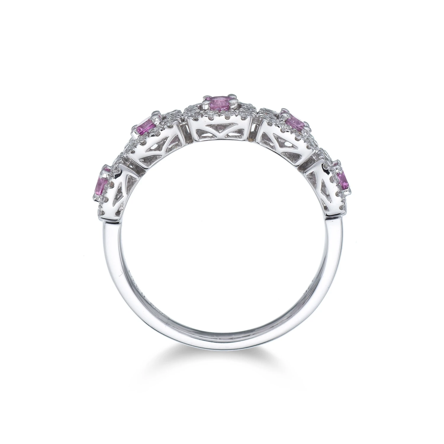 Chisholm Hunter 9ct White Gold Brilliant Cut Pink Sapphire 0.75ct Diamond Halo Fancy Band 6 Chisholm Hunter 9ct White Gold Brilliant Cut Pink Sapphire 0.75ct Diamond Halo Fancy Band - Image 4